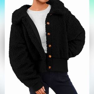 BTFBM Button Down Sherpa Shacket, Long Sleeve Warm Fall Winter Short Coat, sz L